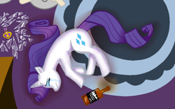 Size: 800x500 | Tagged: safe, artist:akifumio, imported from derpibooru, rarity, friendship is witchcraft, alcohol, crying, feels, female, jack daniels, ptsd, purple heart, sad, solo, the war, veterans day, whiskey