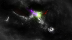 Size: 1024x576 | Tagged: dead source, safe, artist:tzolkine, imported from derpibooru, king sombra, crystal pony, pony, umbrum, crystal empire, dark magic, darkness, looking up, slave, sombra eyes, wallpaper