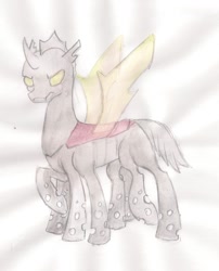 Size: 1024x1267 | Tagged: safe, artist:enement, imported from derpibooru, oc, oc only, changeling, double colored changeling, sleipnir, solo, traditional art