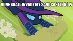 Size: 625x351 | Tagged: safe, edit, edited screencap, imported from derpibooru, screencap, mare do well, the mysterious mare do well, caption, dialogue, female, image macro, sandcastle, solo