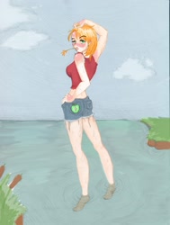 Size: 2449x3244 | Tagged: safe, artist:otaku-attitude, imported from derpibooru, big macintosh, human, barefoot, clothes, feet, humanized, macareina, rule 63, shorts, solo, straw