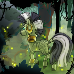 Size: 800x800 | Tagged: safe, artist:14dreamer, imported from derpibooru, zecora, firefly (insect), zebra, butt, female, forest, plot, solo