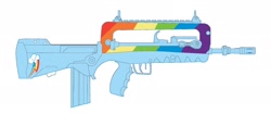 Size: 1794x754 | Tagged: safe, artist:katamariguy, imported from derpibooru, rainbow dash, assault rifle, awesome, famas, gun, military, paint job, rifle