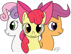 Size: 1500x1142 | Tagged: safe, artist:dj-black-n-white, edit, editor:vb, imported from derpibooru, apple bloom, scootaloo, sweetie belle, cutie mark crusaders