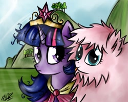 Size: 1000x800 | Tagged: safe, artist:b---k, imported from derpibooru, twilight sparkle, oc, oc:fluffle puff, alicorn, pony, big crown thingy, female, licking, mare, portrait, twilight sparkle (alicorn)