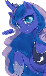 Size: 600x1000 | Tagged: safe, artist:sachikochann, imported from derpibooru, princess luna, baka, female, raised hoof, simple background, solo