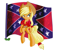 Size: 922x789 | Tagged: safe, artist:snus-kun, imported from derpibooru, applejack, pony, belt, bipedal, blouse, confederate, confederate flag, female, flag, solo