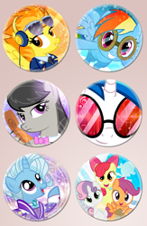 Size: 784x1200 | Tagged: safe, artist:pixelkitties, imported from derpibooru, apple bloom, dj pon-3, octavia melody, rainbow dash, scootaloo, spitfire, sweetie belle, trixie, vinyl scratch, goggles