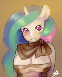 Size: 953x1172 | Tagged: safe, artist:dhui, imported from derpibooru, princess celestia, anthro, ambiguous facial structure, breasts, busty princess celestia, cleavage, female, solo
