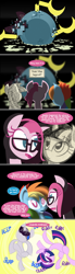 Size: 700x2520 | Tagged: safe, artist:frostedwarlock, imported from derpibooru, pinkie pie, rainbow dash, twilight sparkle, pony, unicorn, alternate universe, appelox, ask, bipedal, comic, crossover, diane pie, female, mare, tumblr crossover, tumblr universe