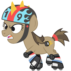 Size: 1000x1000 | Tagged: safe, artist:pageturner1988, imported from derpibooru, hairpin turn, earth pony, pony, call of the cutie, 101 dalmatians, cruella de vil, female, filly, foal, helmet, roller derby, roller skates, simple background, solo, transparent background, vector