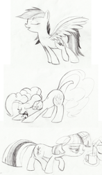 Size: 1021x1738 | Tagged: safe, artist:kittyhawk-contrail, imported from derpibooru, pinkie pie, rainbow dash, twilight sparkle, monochrome