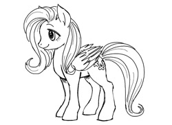 Size: 687x500 | Tagged: safe, artist:megasweet, imported from derpibooru, fluttershy, pegasus, pony, black and white, female, grayscale, mare, monochrome, simple background, solo, white background