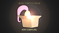 Size: 1920x1080 | Tagged: safe, artist:clockwork65, imported from derpibooru, fluttershy, pony, box, captain obvious, department of redundancy department, female, flutterbox, flutterbutt, hiding, lens flare, pony in a box, quote, solo, vector, wallpaper