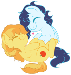 Size: 832x875 | Tagged: dead source, safe, artist:legalese, imported from derpibooru, braeburn, soarin', earth pony, pegasus, pony, chibi, cute, gay, heart, male, soarburn, stallion