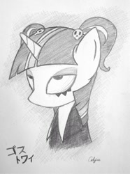 Size: 762x1024 | Tagged: safe, artist:celysus, imported from derpibooru, twilight sparkle, ask-gothtwi, female, monochrome, solo