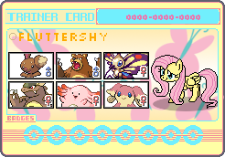 Size: 246x172 | Tagged: safe, artist:seaandsunshine, imported from derpibooru, fluttershy, audino, beautifly, buneary, chansey, kangaskhan, ursaring, pokémon, shiny pokémon, trainer card