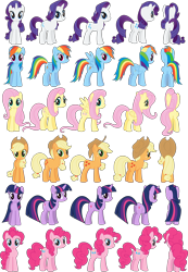 Size: 8338x12022 | Tagged: safe, artist:ddhyuugaman, imported from derpibooru, applejack, fluttershy, pinkie pie, rainbow dash, rarity, twilight sparkle, absurd resolution, butt, featureless crotch, mane six, plot, reference sheet, turnaround