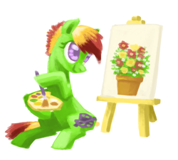 Size: 800x723 | Tagged: safe, artist:needsmoarg4, imported from derpibooru, miss painter, earth pony, pony, digital painting, easel, female, g2, g2 to g4, g4, generation leap, mare, paint, simple background, solo, white background