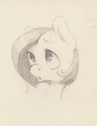 Size: 927x1200 | Tagged: safe, artist:wolfiedrawie, imported from derpibooru, fluttershy, alternate hairstyle, female, monochrome, portrait, solo, traditional art