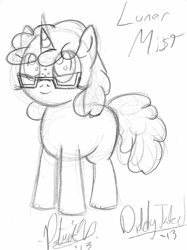 Size: 600x801 | Tagged: safe, artist:patricknobles, deleted from derpibooru, imported from derpibooru, oc, oc only, filly, lunar mist, monochrome, solo