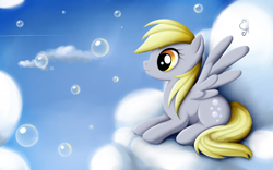 Size: 1024x640 | Tagged: safe, artist:exceru-karina, imported from derpibooru, derpy hooves, pegasus, pony, cloud, cloudy, female, mare, solo