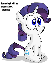 Size: 700x830 | Tagged: safe, artist:benja, imported from derpibooru, rarity, female, i have done nothing productive all day, image macro, smiling, solo