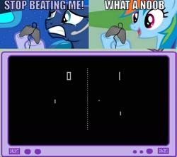 Size: 1536x1366 | Tagged: safe, imported from derpibooru, princess luna, rainbow dash, gamer luna, exploitable meme, gamer meme, gamerdash, old school gaming, pong, the classics, tv meme