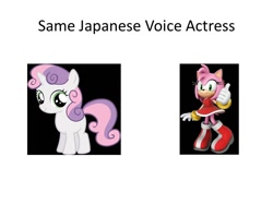 Size: 960x720 | Tagged: safe, imported from derpibooru, sweetie belle, amy rose, crossover, exploitable meme, japanese, meme, same voice actor, sonic the hedgehog (series), taeko kawata