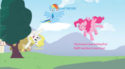 Size: 893x495 | Tagged: safe, artist:pannagirl, imported from derpibooru, pinkie pie, rainbow dash, surprise, pegasus, pony, race swap, this will end in tears, wat