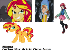 Size: 2344x1756 | Tagged: safe, imported from derpibooru, sunset shimmer, pony, equestria girls, equestria girls (movie), circe luna, digimon, digimon adventure, exploitable meme, latin american, maylu sakurai, mega man (series), megaman, megaman nt warrior, same voice actor, sora takenouchi