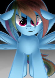 Size: 850x1200 | Tagged: safe, artist:pvt-llama, imported from derpibooru, rainbow dash, pegasus, pony, female, floppy ears, gradient background, looking at you, mare, solo