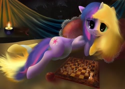 Size: 1680x1200 | Tagged: safe, artist:frostenstein, imported from derpibooru, applejack, twilight sparkle, apple, chess, female, fusion, solo