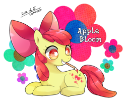 Size: 1000x800 | Tagged: safe, artist:zakro, imported from derpibooru, apple bloom, fake cutie mark, female, mouth hold, paint on fur, paintbrush, pixiv, solo