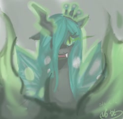 Size: 910x879 | Tagged: safe, artist:h2656256, imported from derpibooru, queen chrysalis, changeling, changeling queen, female, glowing eyes, solo
