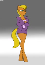 Size: 896x1280 | Tagged: safe, artist:mofetafrombrooklyn, imported from derpibooru, ms. harshwhinny, anthro, unguligrade anthro, cleavage, clothes, female, hooves, legs, skirt, solo