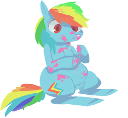 Size: 1164x1072 | Tagged: safe, artist:1eg, imported from derpibooru, rainbow dash, chubby, female, messy, solo