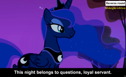 Size: 1600x973 | Tagged: safe, imported from derpibooru, princess luna, comic:celestia's servant interview, caption, cs captions, female, interview, meta, solo