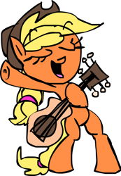 Size: 606x878 | Tagged: safe, artist:mushroomcookiebear, imported from derpibooru, applejack, pony, bipedal, eyes closed, female, guitar, simple background, solo