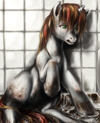 Size: 736x900 | Tagged: safe, artist:balthasar999, imported from derpibooru, oc, oc only, oc:rosy stripes, pony, unicorn, fanfic:first pony view, dirty, fanfic, fanfic art, female, hoers, mare, realistic, solo