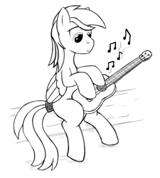 Size: 968x1074 | Tagged: safe, artist:stinkehund, imported from derpibooru, oc, oc only, pegasus, pony, guitar, male, monochrome, music, music notes, solo, stallion