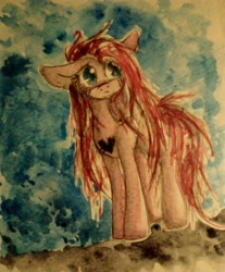 Size: 3240x3913 | Tagged: safe, artist:smartmeggie, imported from derpibooru, oc, oc only, heart, sad, solo, traditional art, watercolor painting