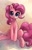 Size: 950x1500 | Tagged: safe, artist:katiramoon, imported from derpibooru, pinkie pie, female, looking at you, sitting, smiling, solo, staring into your soul