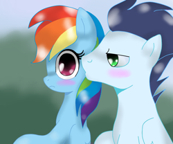 Size: 1024x853 | Tagged: safe, artist:gizemyorganci, imported from derpibooru, rainbow dash, soarin', blushing, female, male, shipping, soarindash, straight