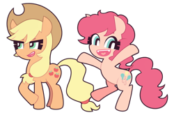 Size: 836x553 | Tagged: safe, artist:nekozneko, imported from derpibooru, applejack, pinkie pie, cute, sharp teeth