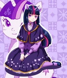 Size: 500x578 | Tagged: safe, artist:akagi nana, imported from derpibooru, twilight sparkle, human, clothes, dress, eared humanization, female, horned humanization, humanized, pixiv, solo