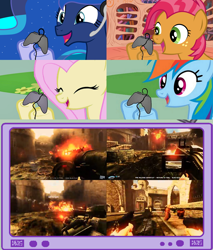 Size: 782x918 | Tagged: safe, imported from derpibooru, screencap, babs seed, fluttershy, princess luna, rainbow dash, pegasus, pony, gamer luna, exploitable meme, female, gamer babs, gamer meme, gamerdash, gamershy, mare, meme, rise of the triad, tv meme