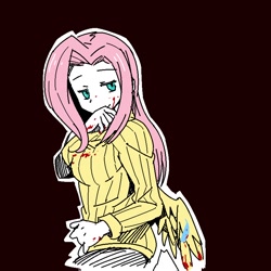 Size: 800x800 | Tagged: safe, artist:hobbang, imported from derpibooru, fluttershy, human, blood, clothes, female, humanized, pixiv, solo, sweater, sweatershy, winged humanization