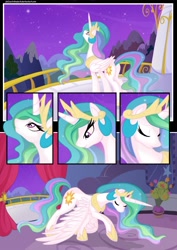 Size: 1000x1415 | Tagged: safe, artist:falleninthedark, artist:stepandy, imported from derpibooru, princess celestia, comic:notte insonne, balcony, collaboration, comic, female, night, solo