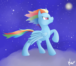 Size: 1000x876 | Tagged: safe, artist:kunomasu, imported from derpibooru, rainbow dash, cloud, female, night, solo